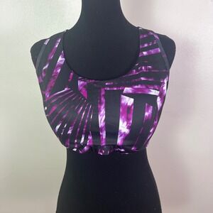 Tek Gear Low Impact Sports Bra Purple Black Abstract Print 1X Plus Size